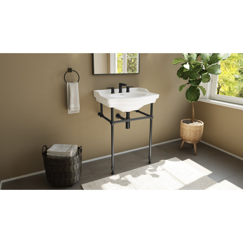 Prism 24 in. W x 38 in. H Console Sink, 8 in. Faucet Drilling, Matte Black, Matte Black