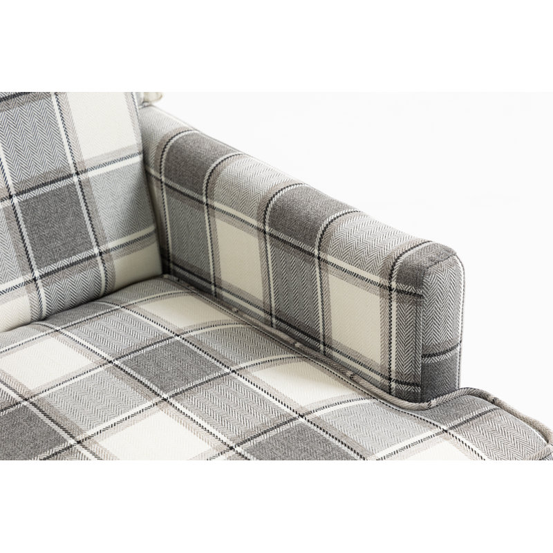 Chaise d'appoint rembourrée, fauteuil vintage avec tissu en lin gris et garniture cloutée pour le salon
