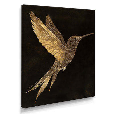 Hummingbird Wall Art, Gold Ink Bird Canvas, Wiebren