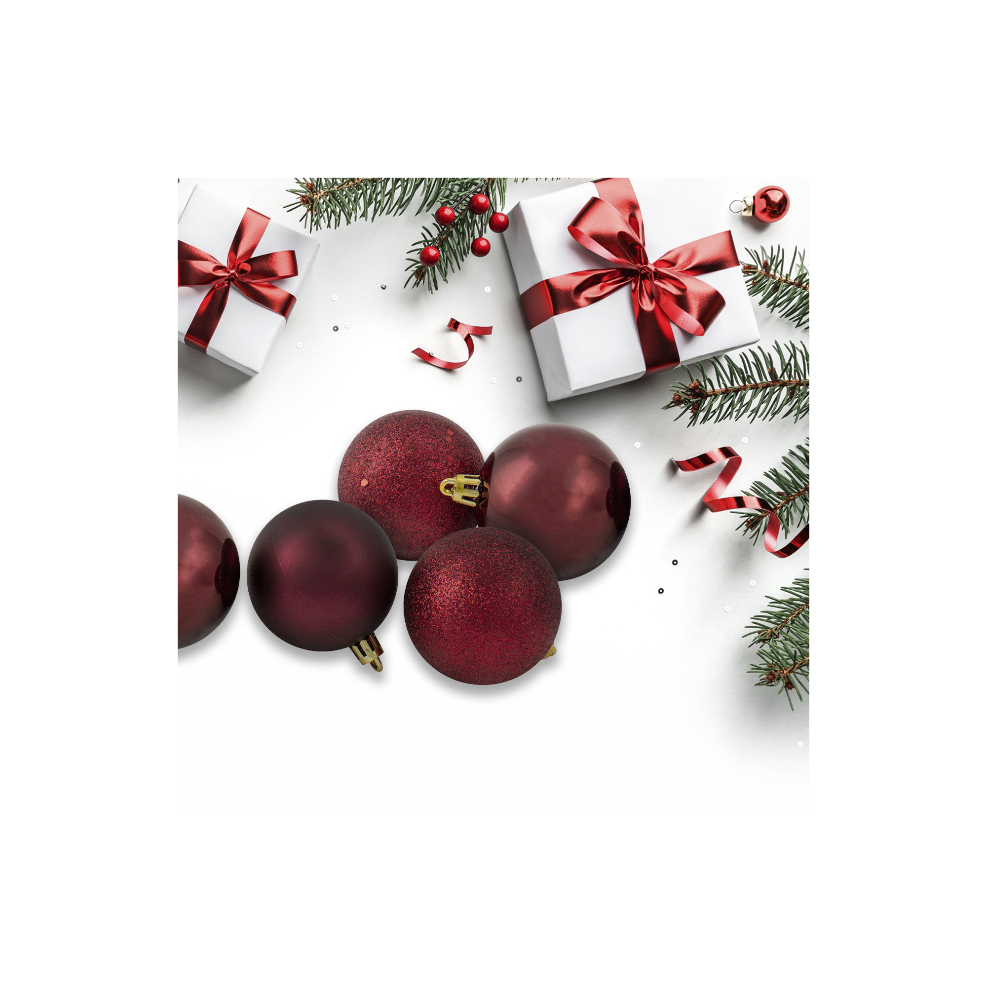 24ct Shatterproof 4-Finish Christmas Ball Ornaments, Burgundy