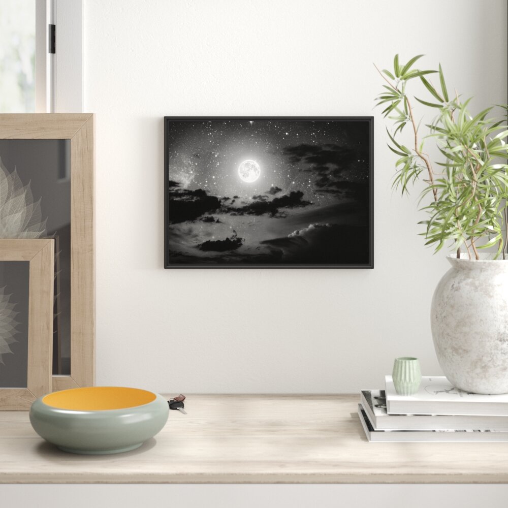 Gerahmtes Wandbild Leuchtender Mond am Nachthimmel