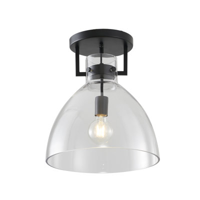 Plafonnier semi-encastré en métal chromé 1 lumière Anikan avec abat-jour en verre transparent