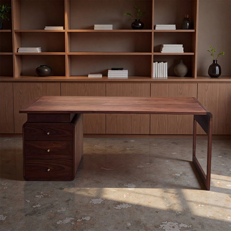 Bureau en bois massif de style rétro avec rangement de tiroir, H 29,52 po x l 102,36 po x P 33,46 po