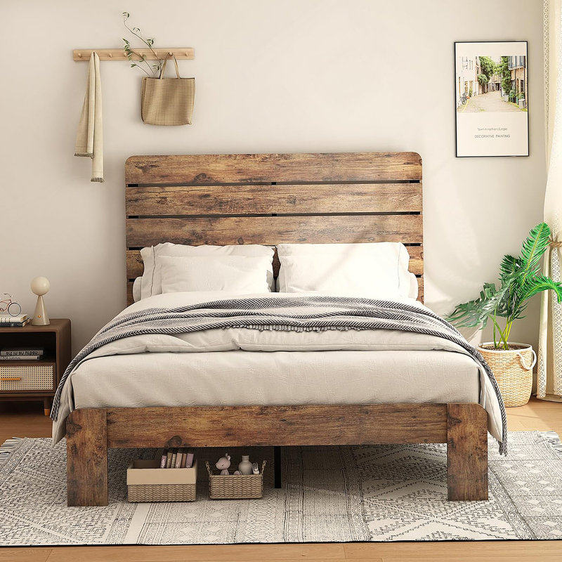 Base de lit, base de lit plateforme en bois, grand rangement sous le lit, Bois manufacturé / bois massif, Grand lit