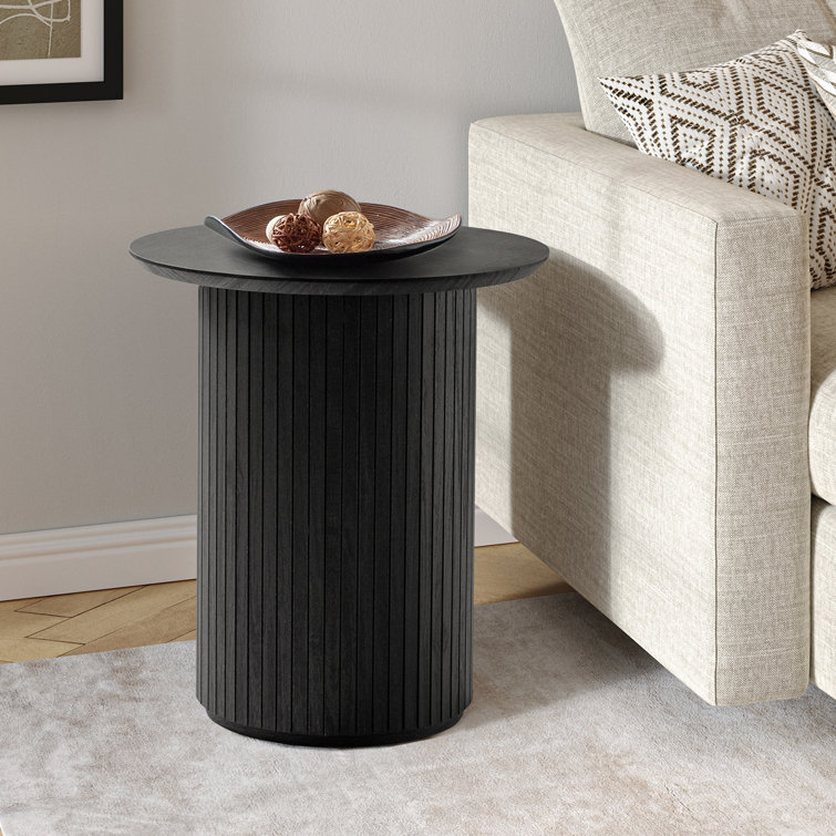 Huntleigh 17.75"W Modern Round End Table with Fluted Wood Base