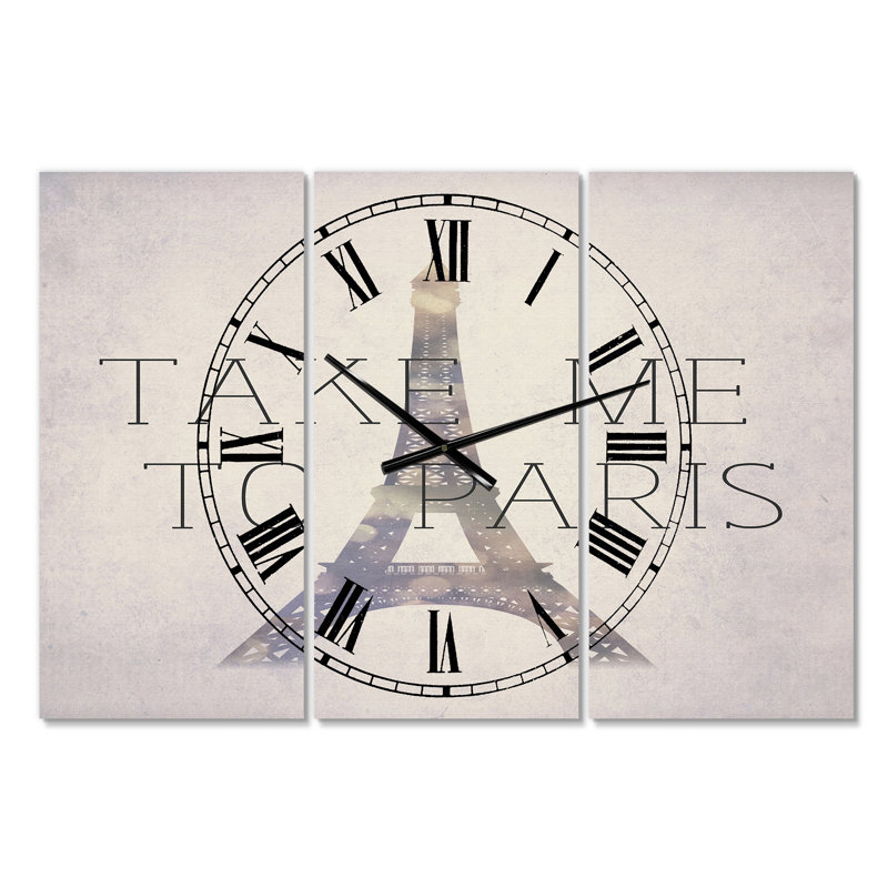 Take Me To Paris - Grande horloge murale 3 panneaux