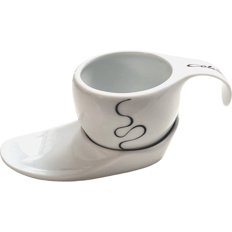 Porcelain Espresso Cup and Saucer, White/Black