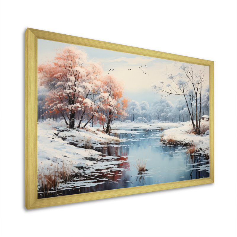Winter Landscape Icy Reflections, reproduction d'art sur toile, Cadre doré à une seule photo, H 30 po x l 40 po x P 1,5 po