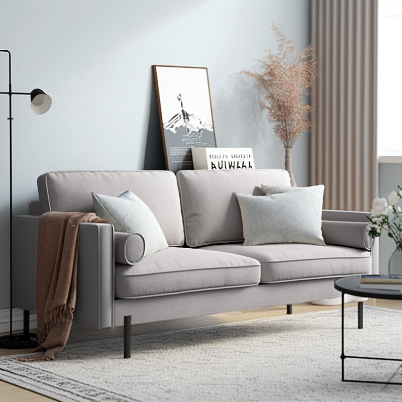 Arelin Upholstered 71'' Sofa, Light Gray 100% Linen