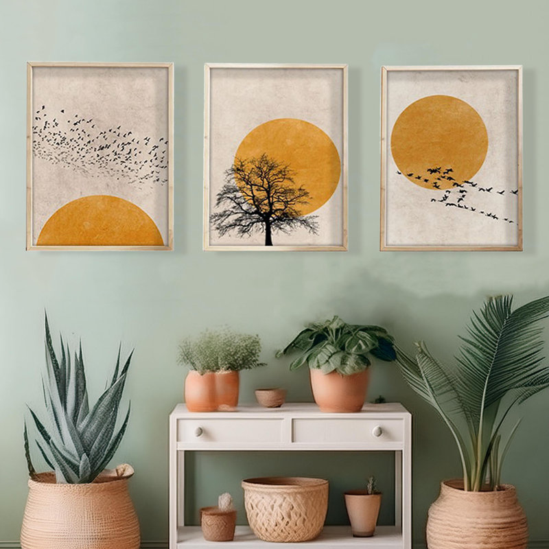 3 pièces de peinture sur cadre en bois massif