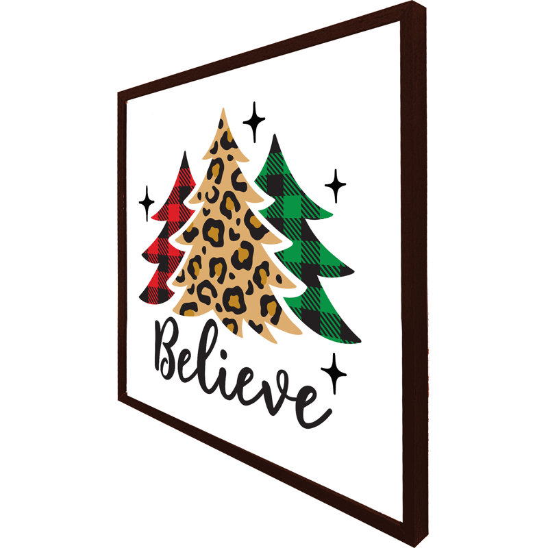 Copemish Christmas Trees With Leopard - Single Picture Frame Print, Black, 61cm H x 61cm W x 4cm D