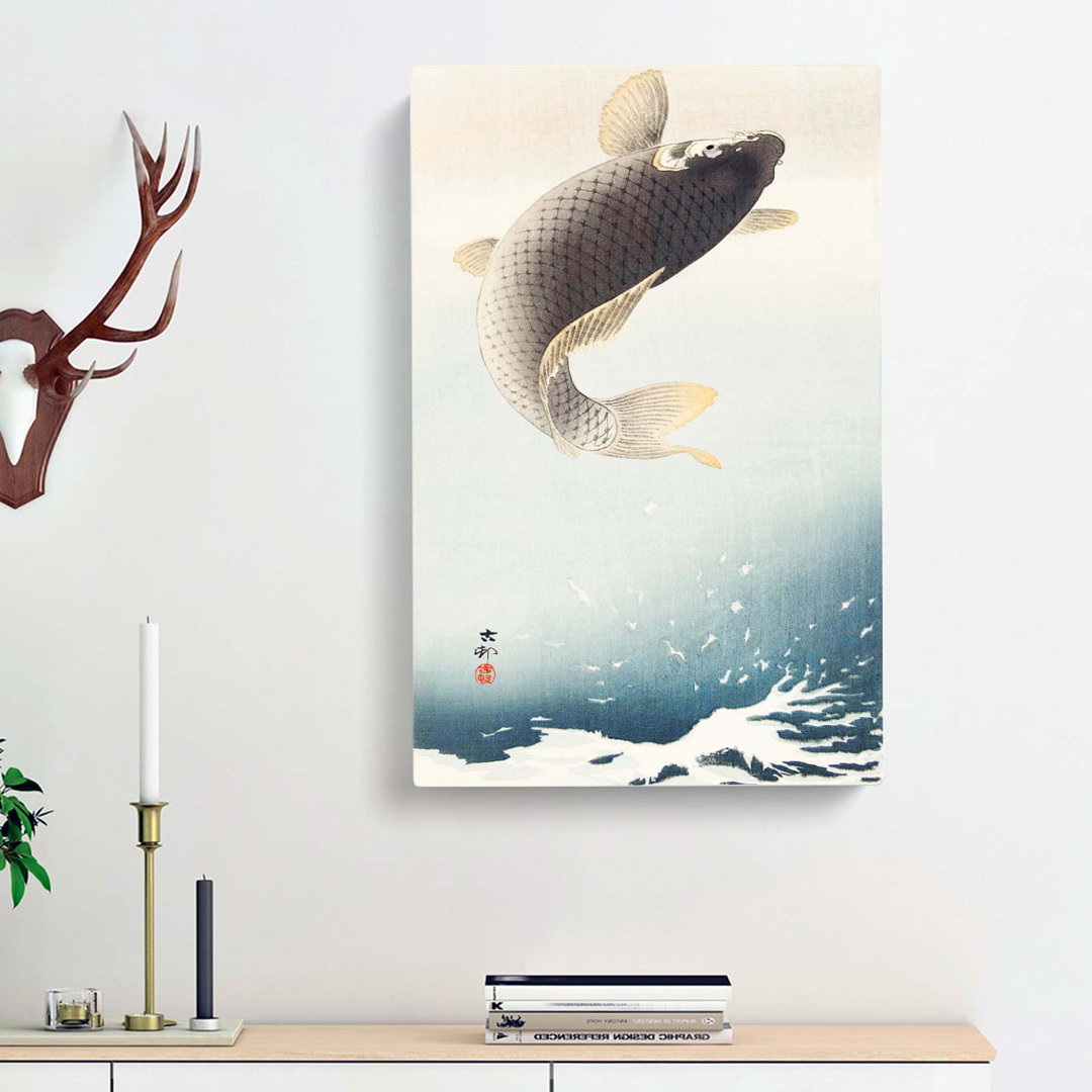 Jumping Carp Fish by Ohara Koson - Wrapped Canvas