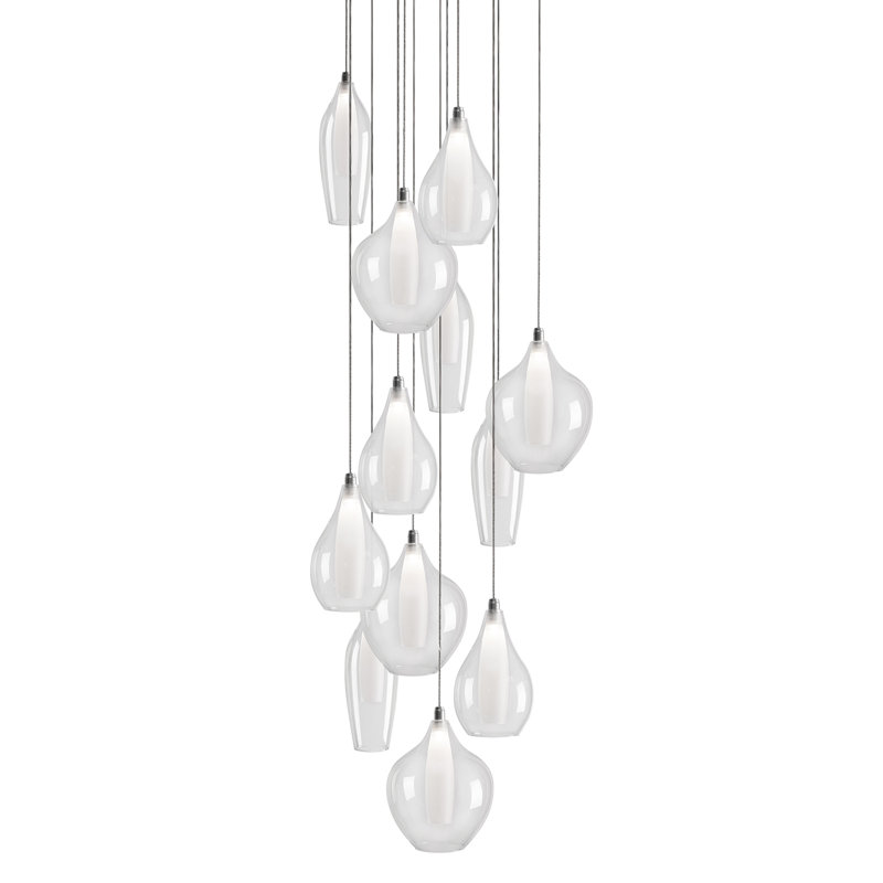 Victoria 12-Light Chrome LED Cluster Pendant with Glass Shades