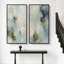 Ensemble de 2 toiles encadrées, style abstrait organique vert sauge et bleu – 152 x 51 x 51 cm et 152 x 76 cm.-134804140-134804142