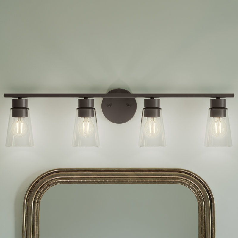 Éclairage pour salle de bain 4 lumières avec verre transparent 31,25 po Stamos, Clear, Bronze vieilli, 4
