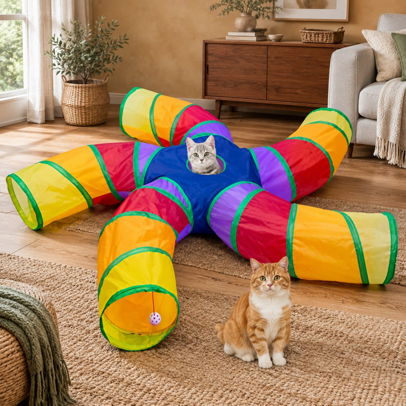 Une balle de jeu et un trou de regard interactif sont intégrés dans ce grand tunnel d'intérieur pliable en forme de S à 5 voies, adapté aux chiots, aux chatons, aux chatons et aux lapins.