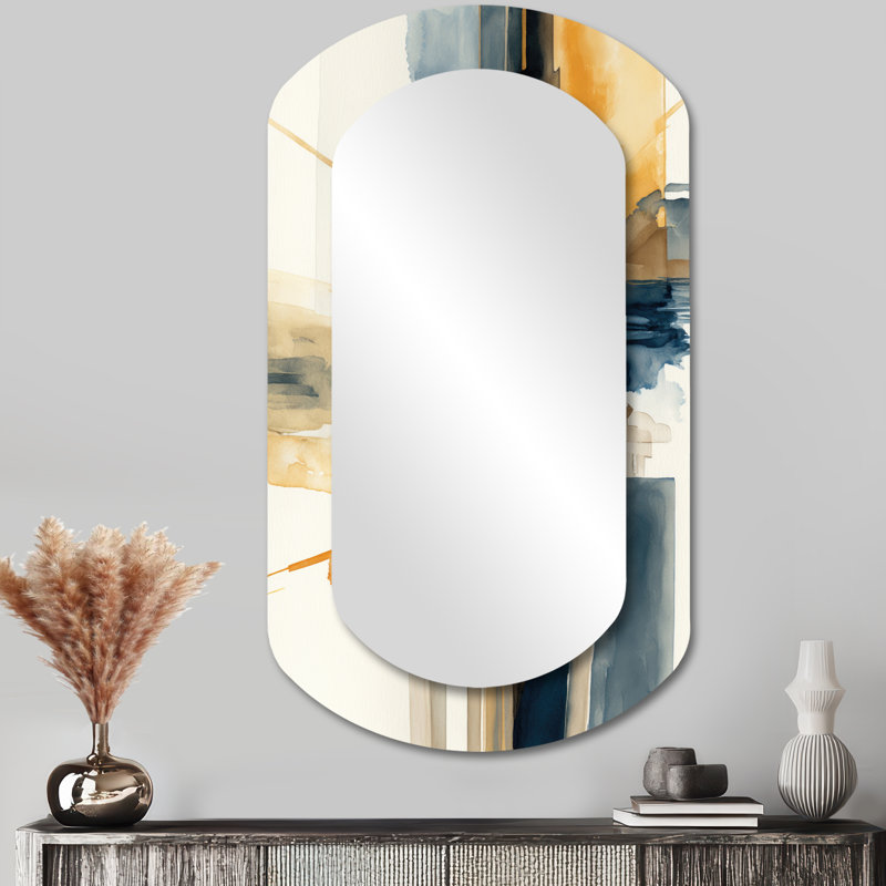 Modern Modern Watercolor Abstract I - Formes asymétriques spirales abstraites - Grand miroir mural moderne, 43 po x 23 po