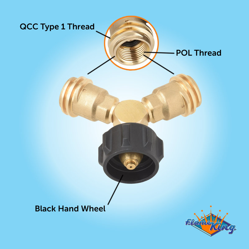 Flame King Y-Splitter Adapter with Valves, 2-Way LP Connector for 20LB Propane Tank Cylinders