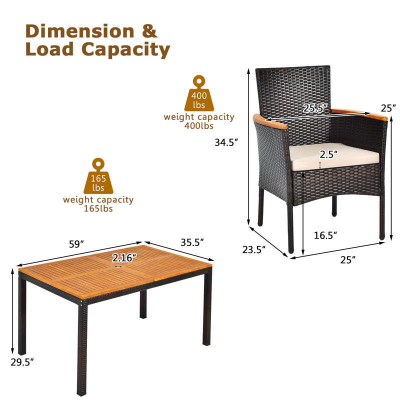 Nadkar 6 - Person Acacia Wicker Patio Dining Set with Rectangular Table , Cushions Included