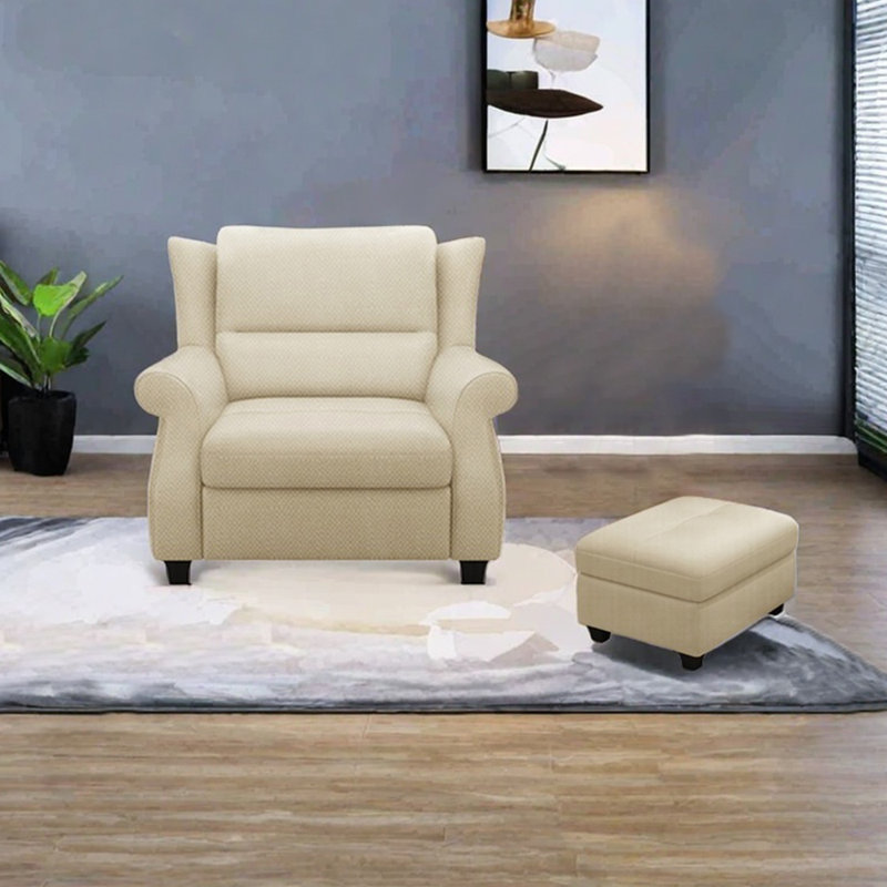 Ergonomically designed cotton and linen recliner, Cream Yellow