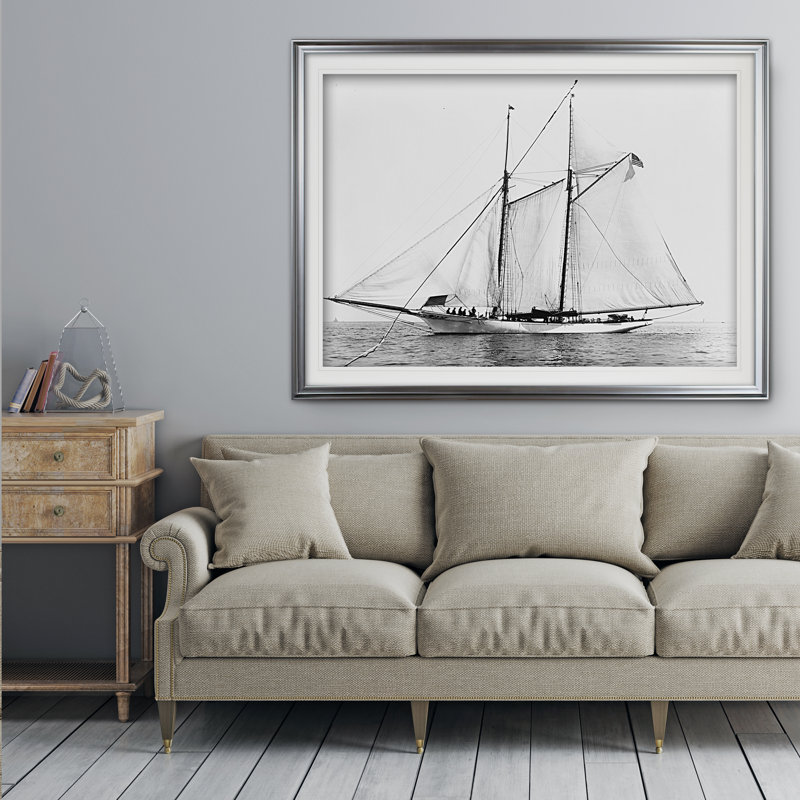 « voilier yacht iii », reproduction d’impression, Cadre argenté, H 30 po x l 42 po x P 2 po, Pas de tapis