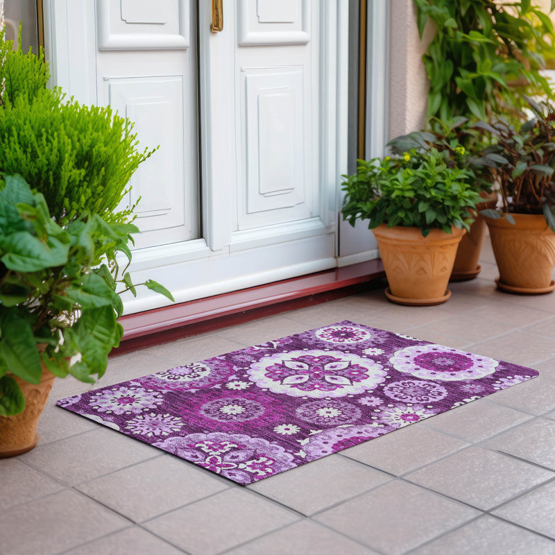 Eggplant Medallion Machine Washable Indoor/Outdoor Rug 1'8" x 2'6"