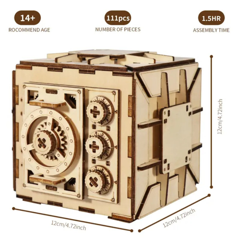 Coffret de rangement de casse-tête en bois à combinaison mécanique, cadeau de Noël artisanat bricolage