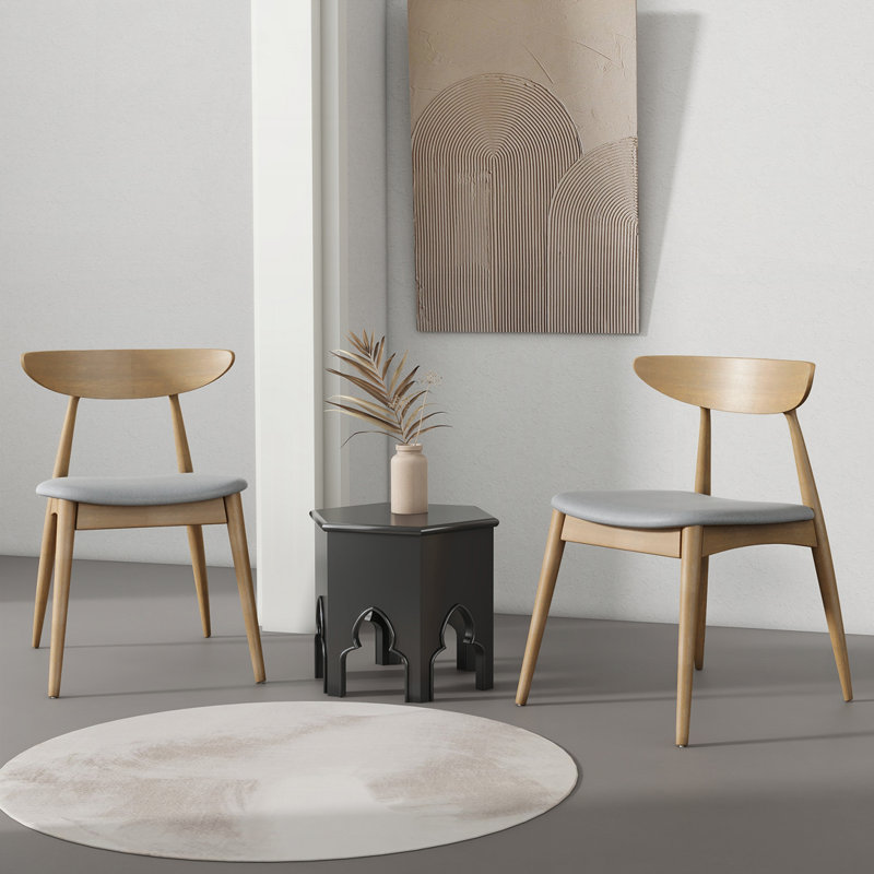 Ensemble de chaises de salle à manger rétro en bois d'hévéa avec dossier ergonomique, ensemble de 2, Beige, naturel