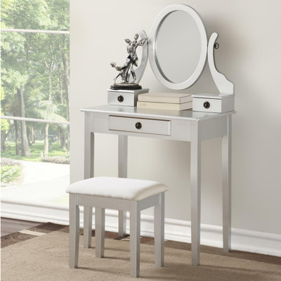 Landisburg Wood Moniya Makeup Vanity Table And Stool Set by Red Barrel Studio