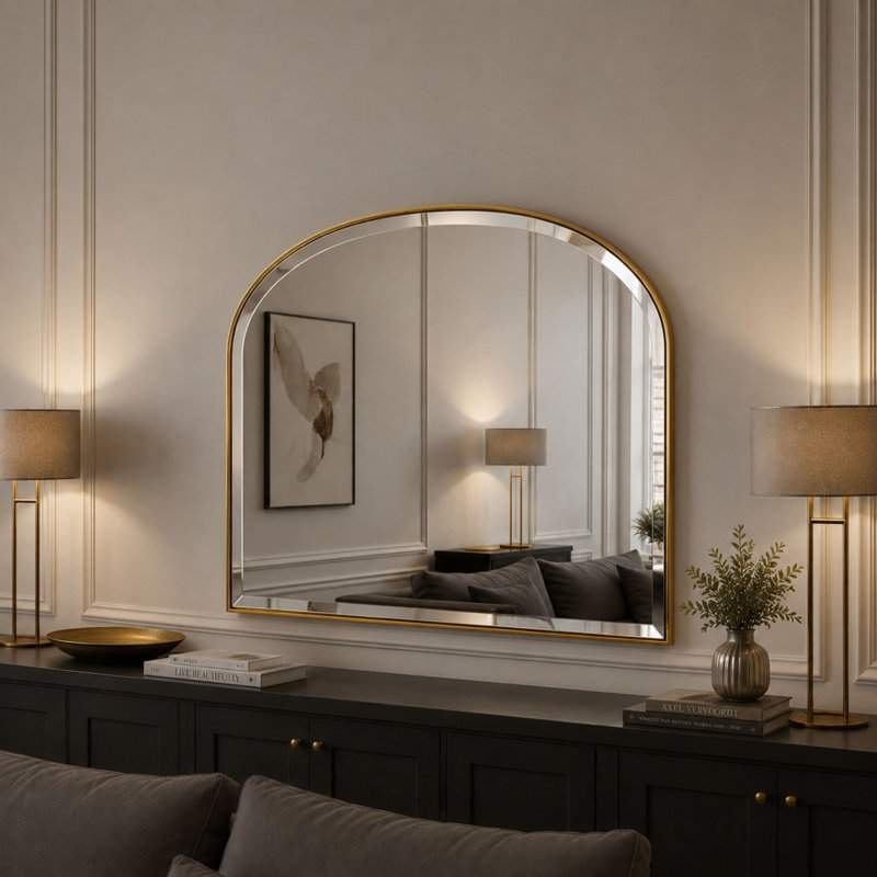 Drumourne Simple Arched Overmantle Mirror, Gold