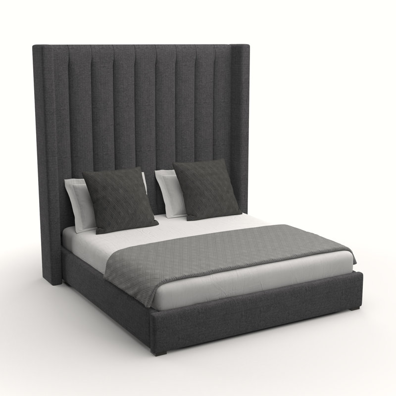 Lit plateforme tapissier Decost, Gris anthracite, Très grand lit