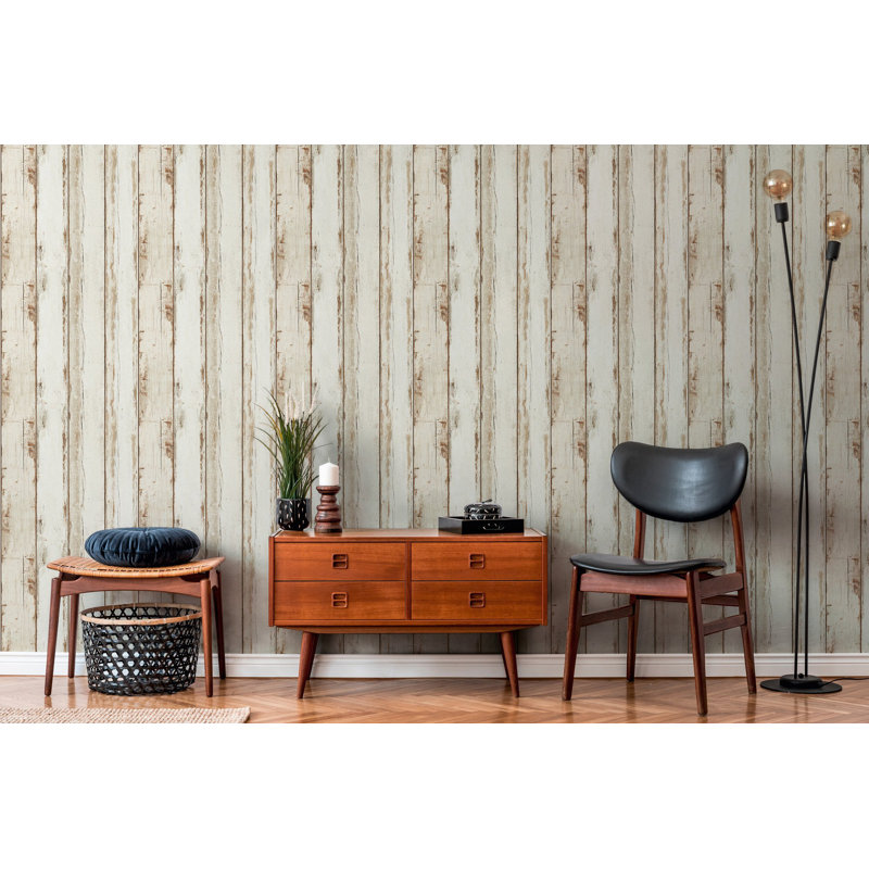 Woods and Wicker Collection Whitewash Wood Stripe Effect Wallpaper Roll