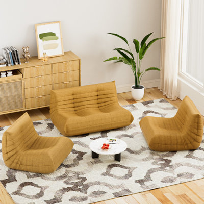Fireside Chair With Lazy Floor Sofa Couch, Corner Bean Bag Chair, Tatami Sofa, Corner Chair Sofa (1*Loveseat+2*Chairs)