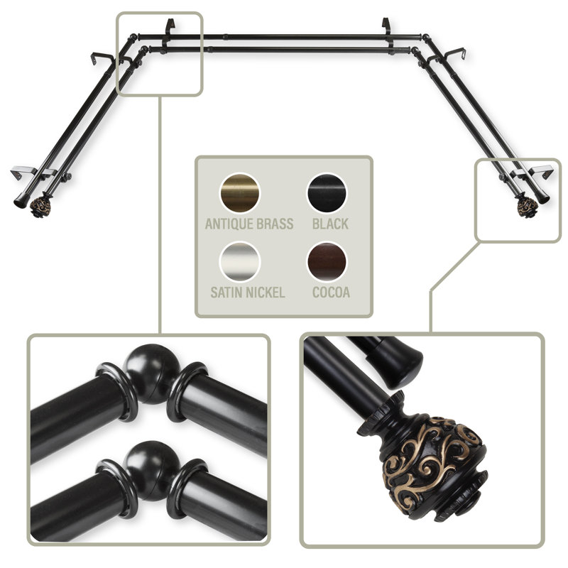 Tringle à rideaux double réglable 0,81 "Charleen, Noir