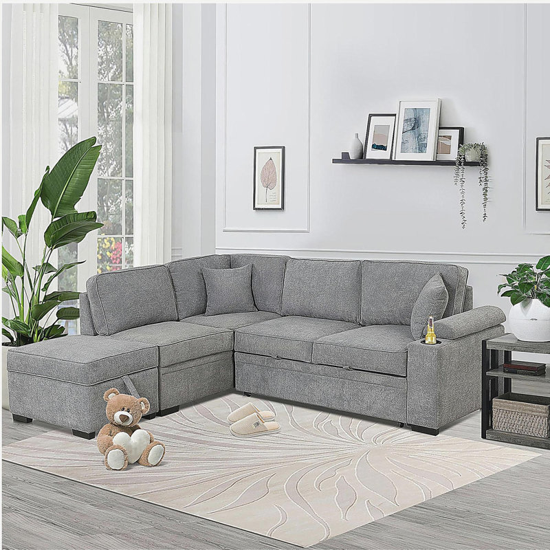 83.65'' Pillow Top Arm Sofa Bed, Gray Linen Blend
