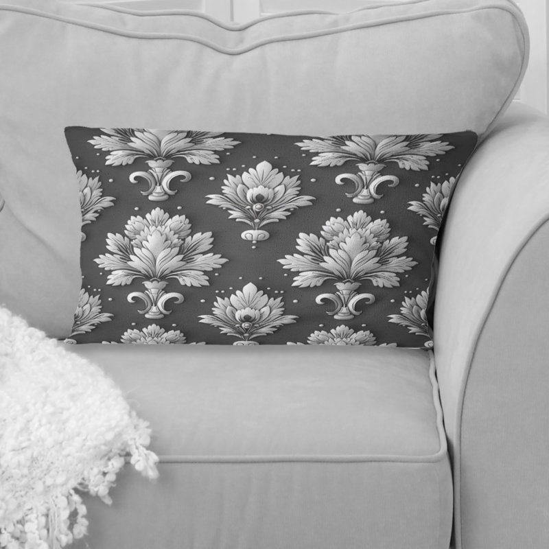 Imprimé damassé traditionnel gris et blanc II - Coussin lombaire traditionnel