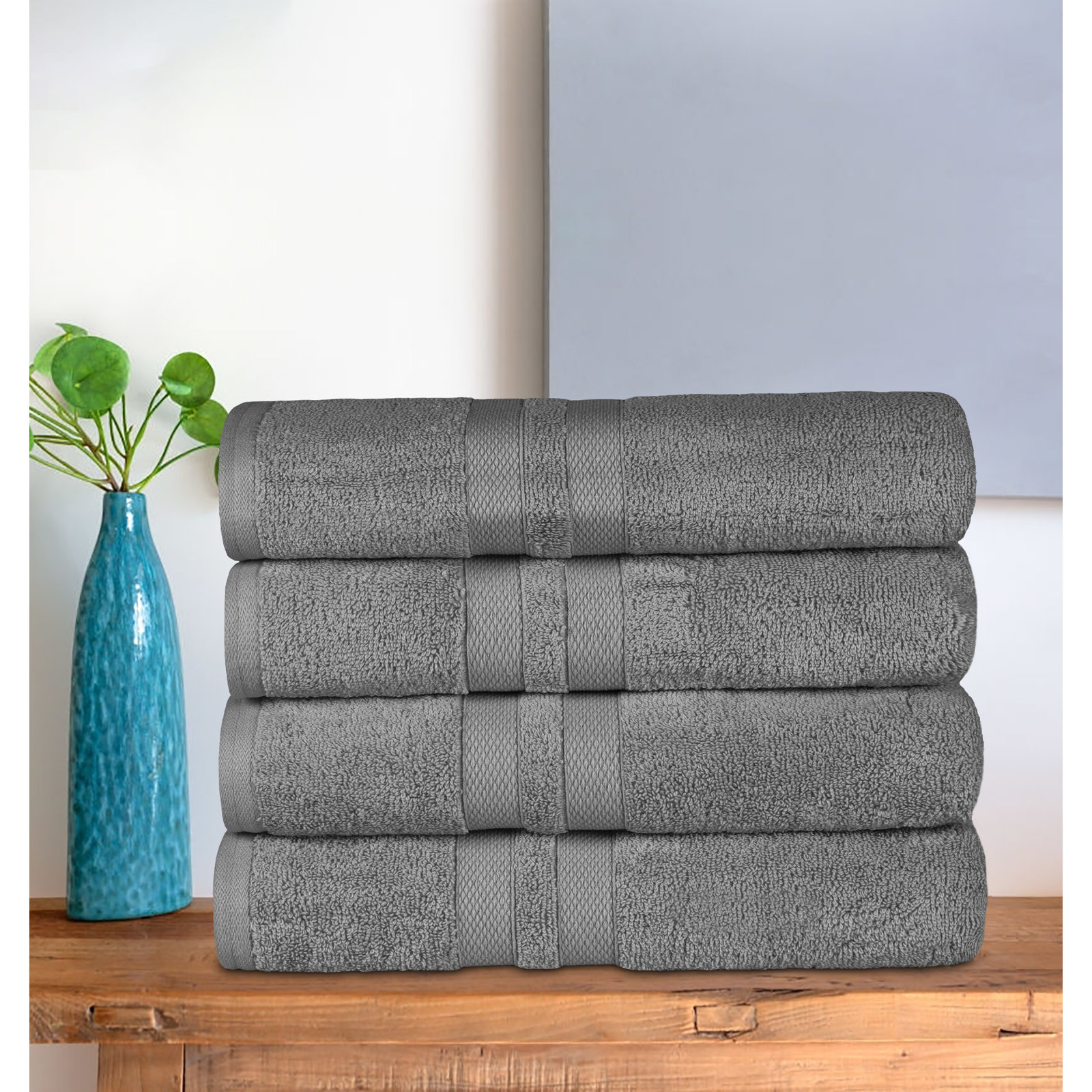Winthrop Cotton Quick-Drying Solid Bath Towel Set, Charcoal