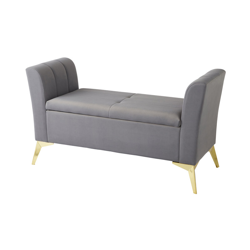 Thierry 121cm Wide Velvet Tufted Rectangle Solid Colour Ottoman with Storage, Grey