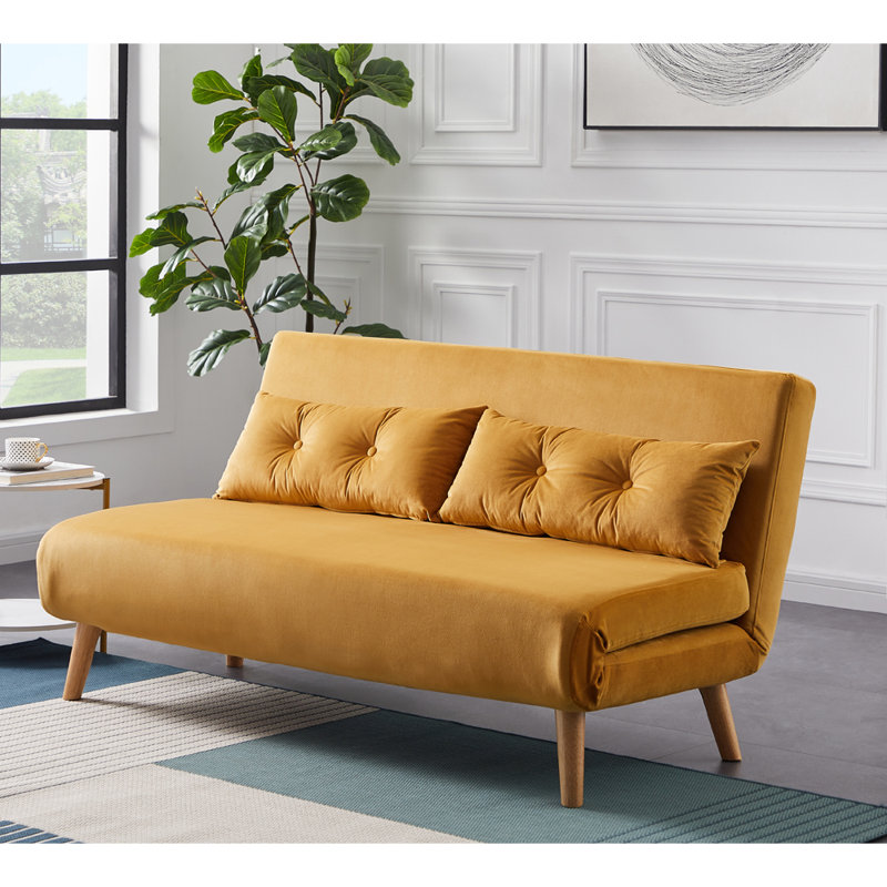 Wallen 2 Seater Velvet Sleeper, Mustard