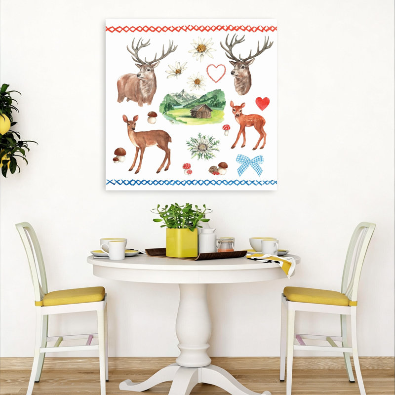 Art alpin, forêt de cerf, art rustique traditionnel, impression de fleur de cerf, art mural, H 36 po x l 36 po