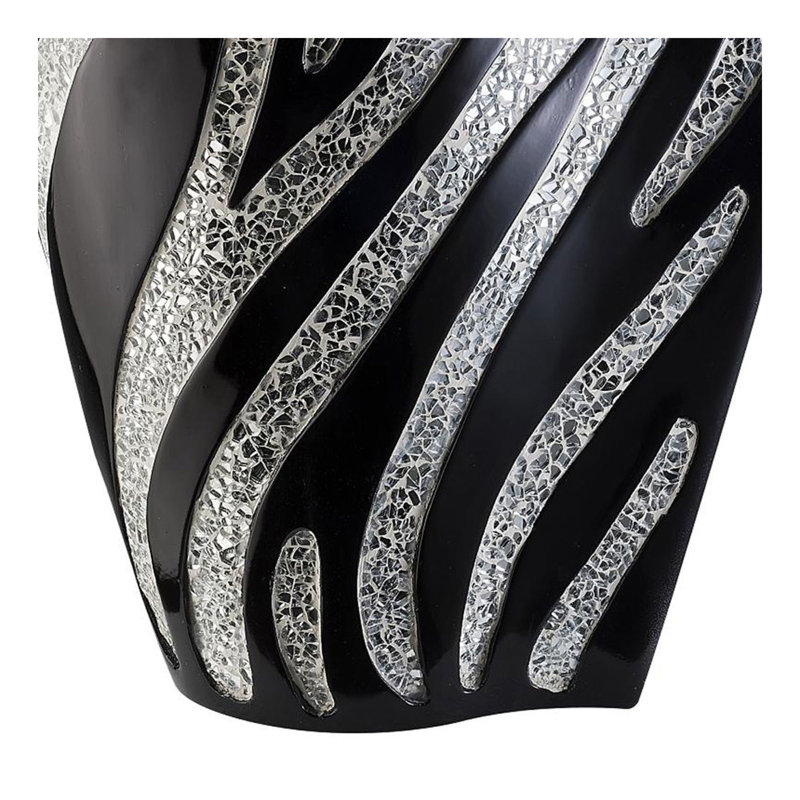 Tall Polyresin Decorative Vase, Black finish with Silver Zebra Pattern