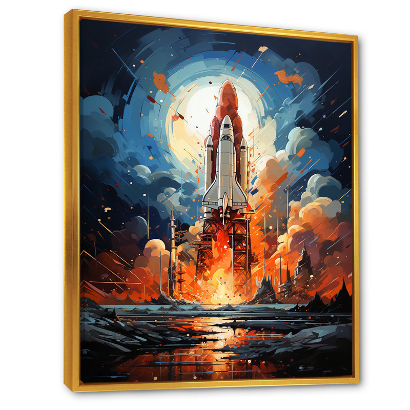 " Expressionist Space Shuttle Burst IV ", Gold Floater Framed, 40"H x 30"W x 1.5"D