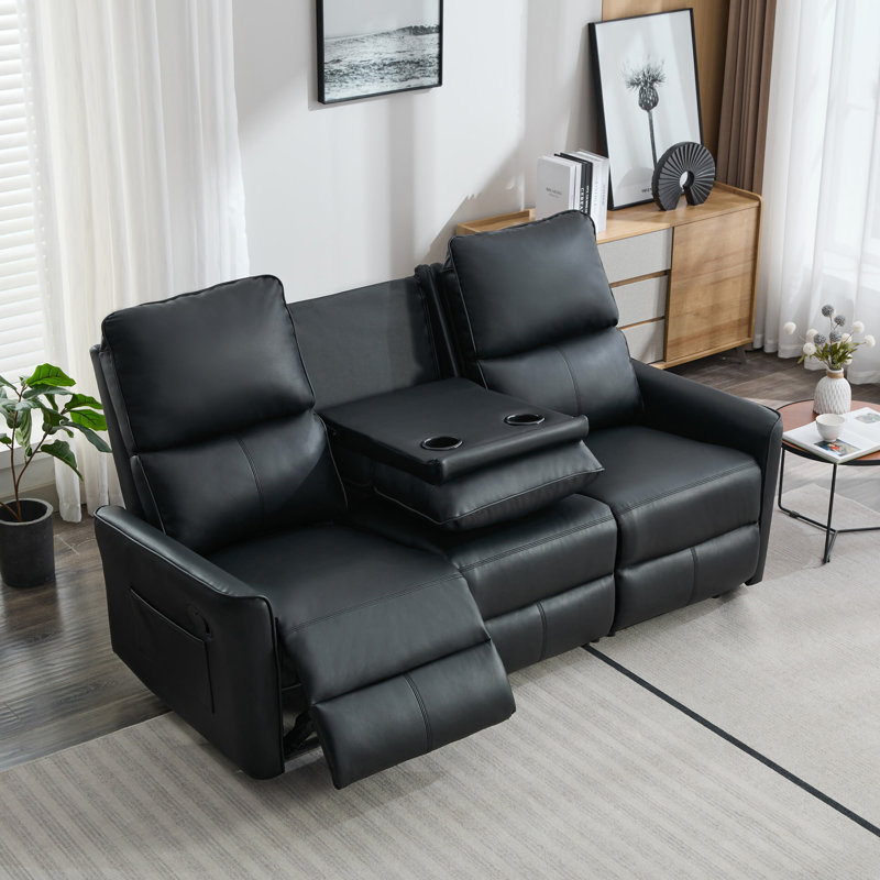 Aburio 3 Seater Faux Leather Reclining Sofa, Black