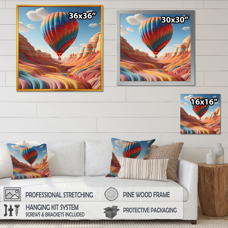 «Abstract Colorful Balloon Soaring I», reproduction sur toile, Cadre doré simple, H 36 po x l 36 po x P 1,5 po