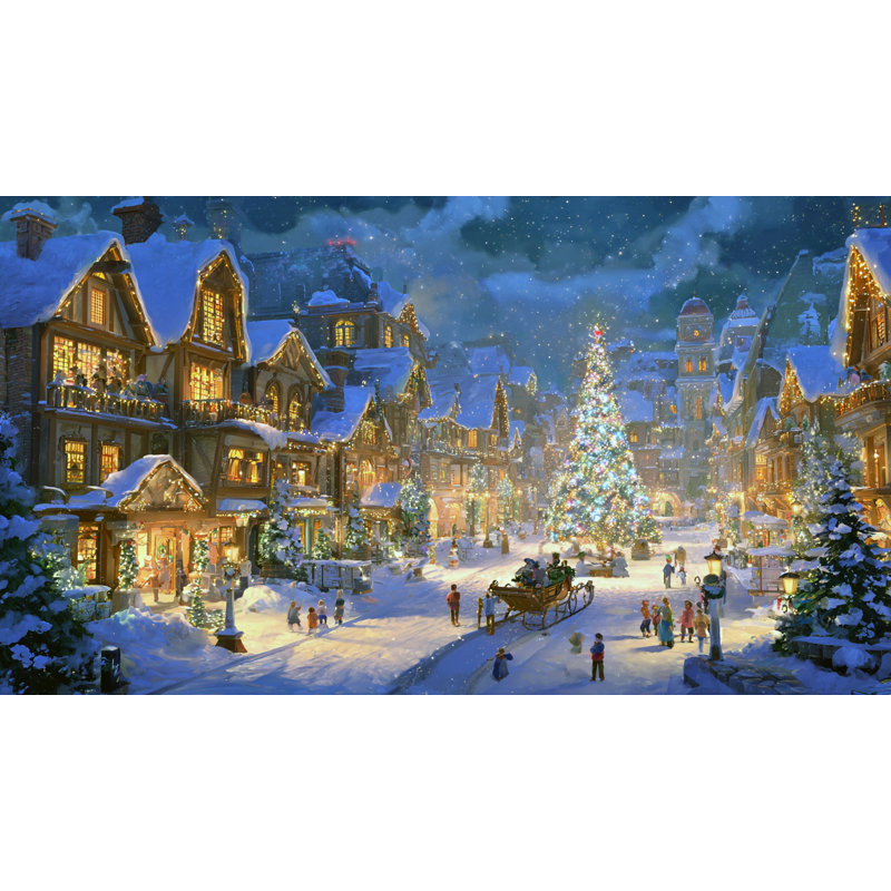 «Christmas Village», art mural sur toile carrée, 20 po x 36 po