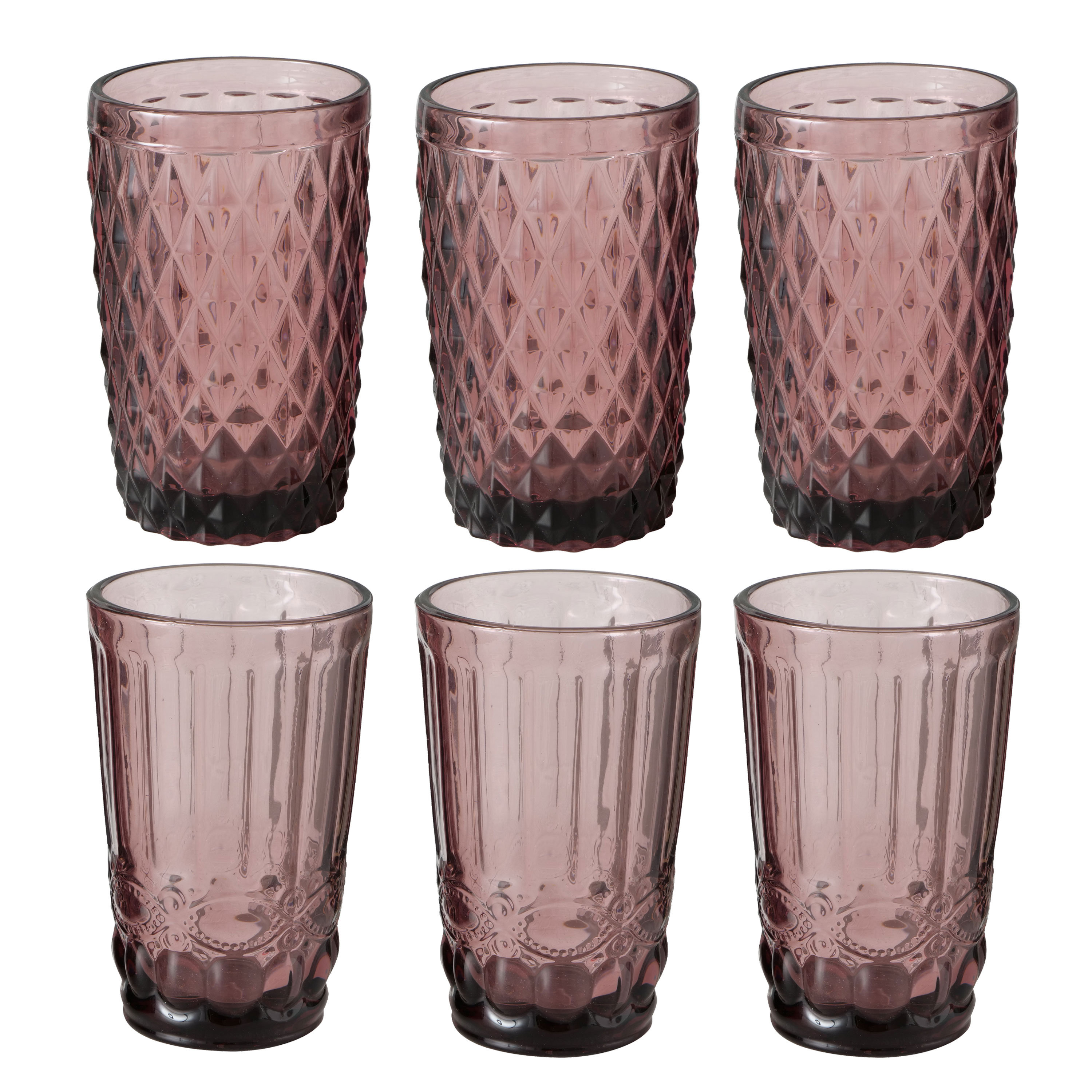 Set of 8 Highball Glasses 12oz Cups Textured Trendy Glassware for
