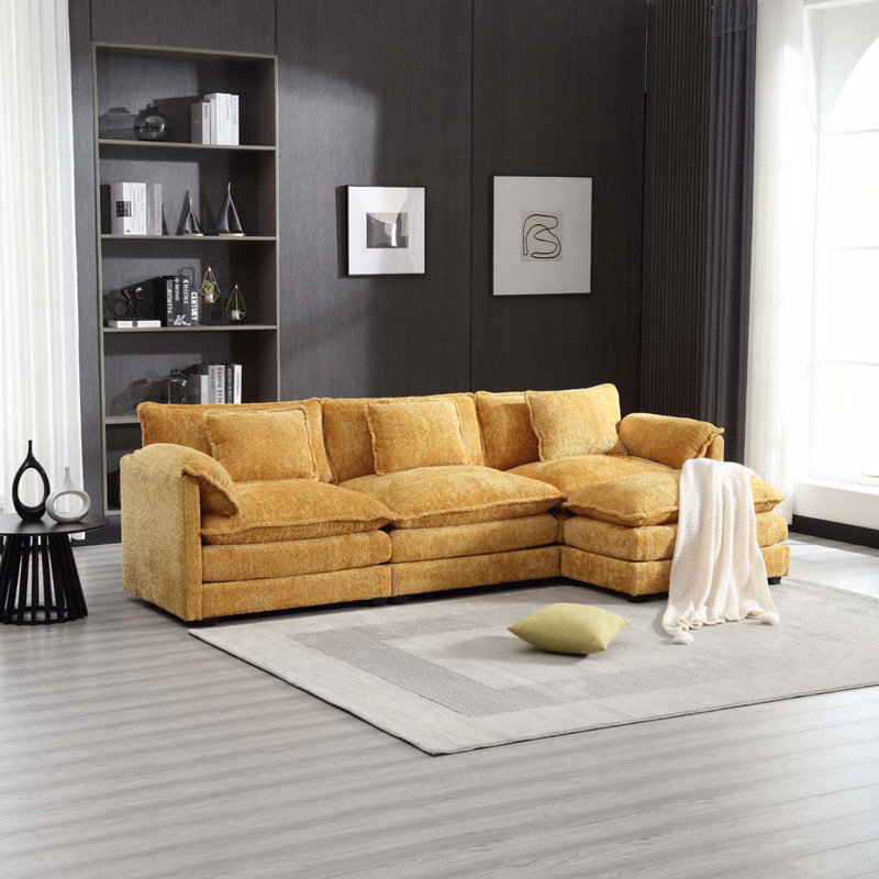 Canapé modulaire surdimensionné en chenille de 112 po avec repose-pieds mobile Chenille, Jaune