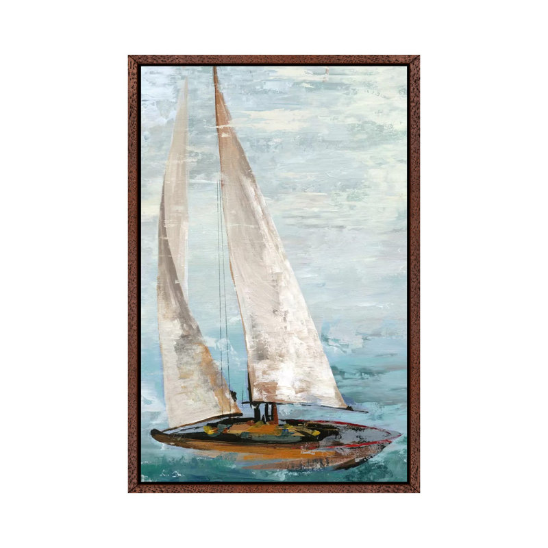 Quiet Boats III 1 Piece Painting on Canvas, 66.04 cm H x 45.72 cm W, Classic Brown Wood Framed Canvas