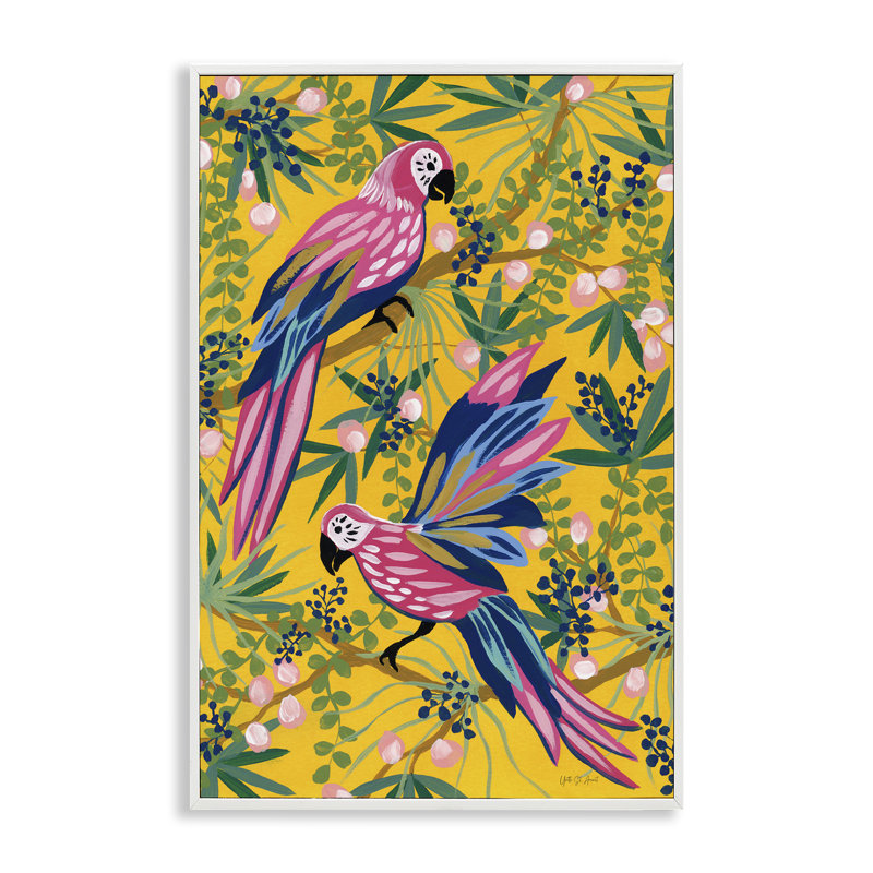 Art de giclée encadrée à motif de perroquets, par Maximiste, Giclée encadrée blanc bord de mer, H 24 po x l 16 po