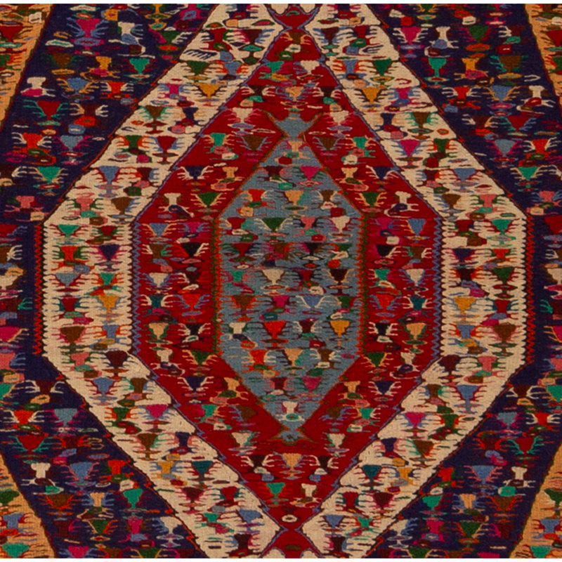 Tapis rouge et multicolore de haute qualité noué à la main